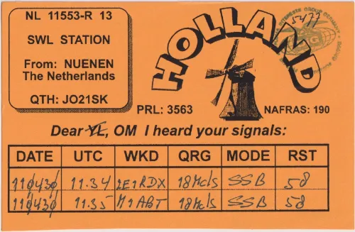 NL-11553-R-13 SWL-QSL-Karte