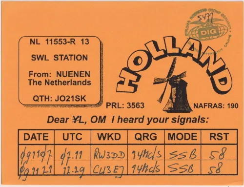 NL-11553-R-13 SWL-QSL-Karte