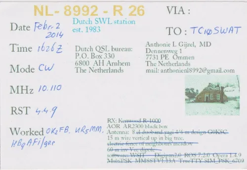 NL-8992-R26 carte QSL SWL