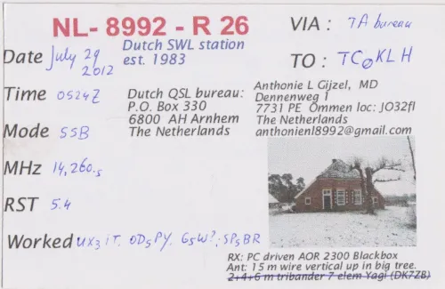 NL-8992-R26 carte QSL SWL