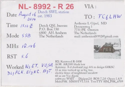 NL-8992-R26 carte QSL SWL