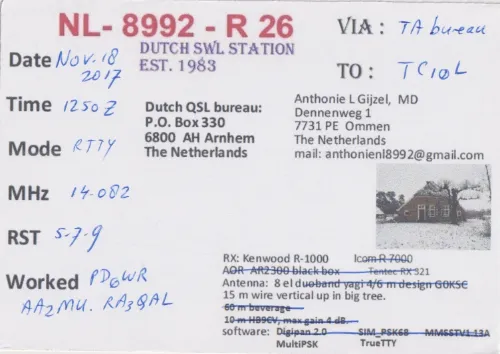 NL-8992-R26 carte QSL SWL