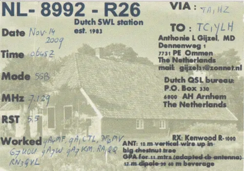 NL-8992-R26 carte QSL SWL
