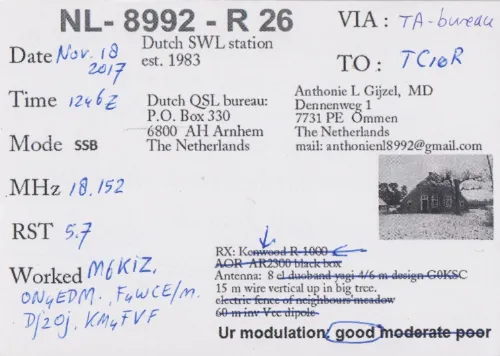 NL-8992-R26 carte QSL SWL