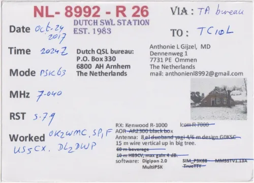 NL-8992-R26 carte QSL SWL
