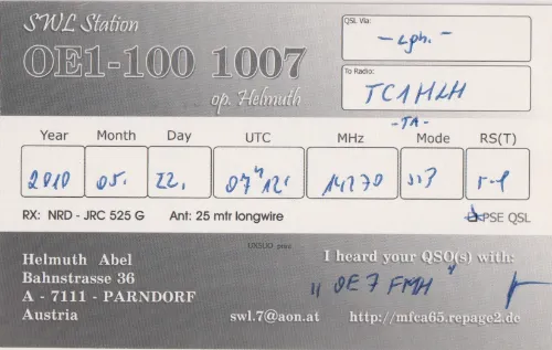 OE1-100-1007 carte QSL SWL