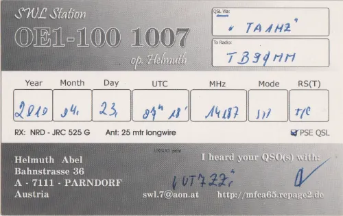 OE1-100-1007 carte QSL SWL