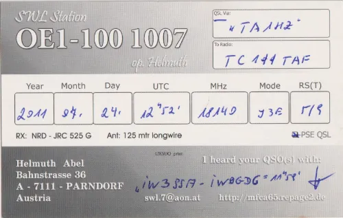 OE1-100-1007 carte QSL SWL