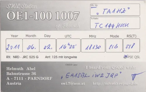 OE1-100-1007 carte QSL SWL