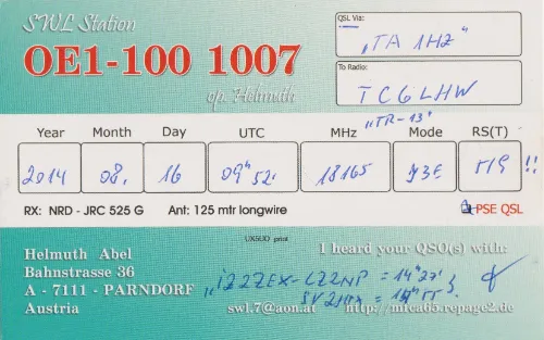 OE1-100-1007 carte QSL SWL