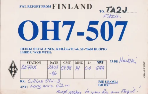 OH7-507 carte QSL SWL
