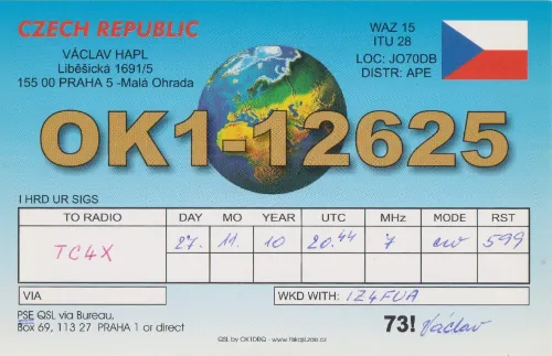 OK1-12625 carte QSL SWL