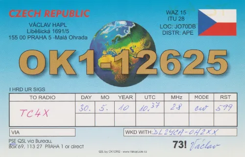 OK1-12625 carte QSL SWL