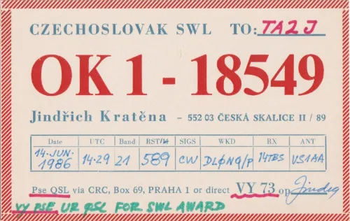 OK1-18549 carte QSL SWL
