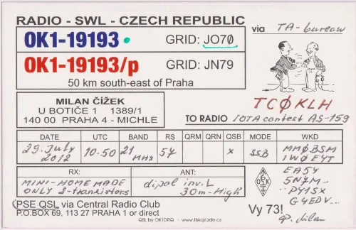 OK1-19193 carte QSL SWL