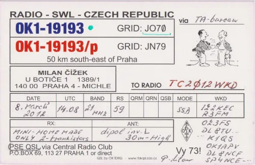 OK1-19193 carte QSL SWL