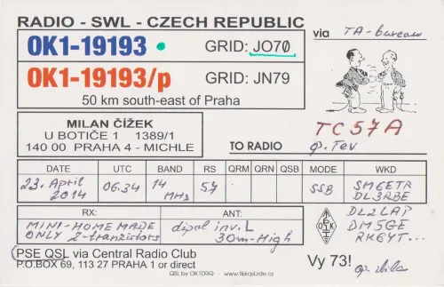 OK1-19193 carte QSL SWL