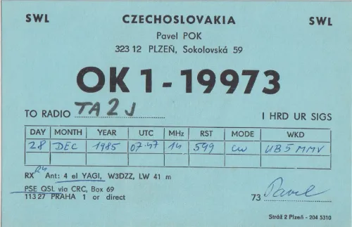 OK1-19973 carte QSL SWL