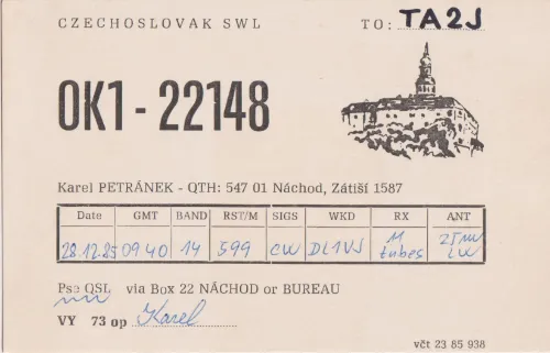 OK1-22148 carte QSL SWL