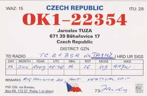 OK1-22354 SWL-QSL-Karte