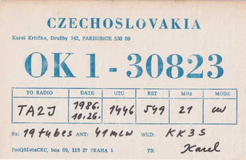 OK1-30823 carte QSL SWL