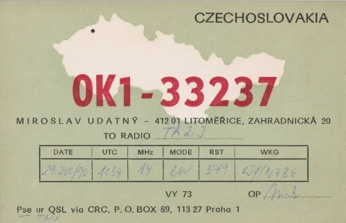 OK1-33237 carte QSL SWL
