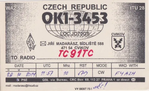 OK1-3453 SWL-QSL-Karte