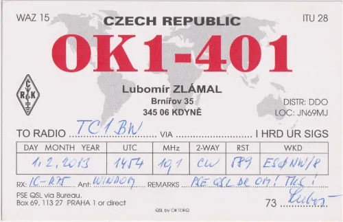 OK1-401 SWL-QSL-Karte