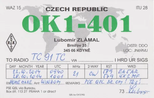 OK1-401 SWL-QSL-Karte