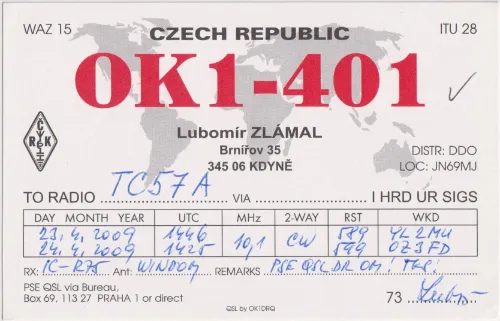 OK1-401 SWL-QSL-Karte