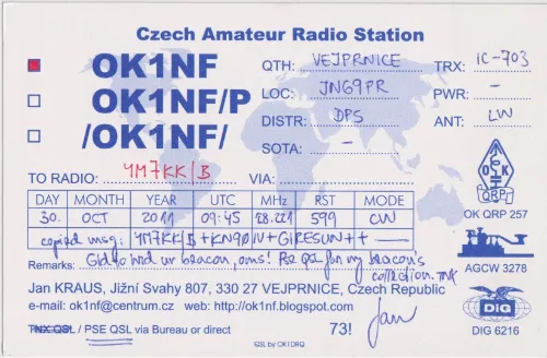 OK1NF SWL-QSL-Karte