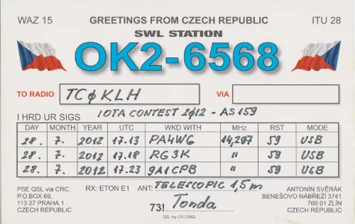 OK2-6568 SWL-QSL-Karte