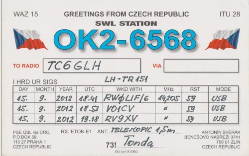 OK2-6568 SWL-QSL-Karte