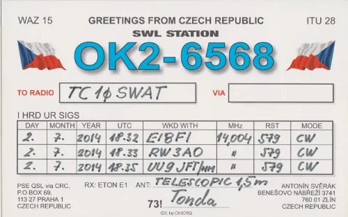 OK2-6568 SWL-QSL-Karte