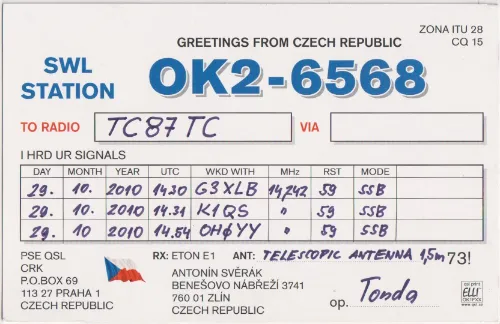 OK2-6568 SWL-QSL-Karte