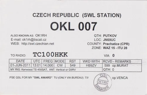 OKL007 SWL-QSL-Karte
