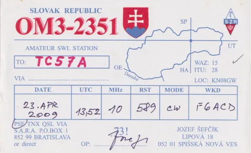 OM3-2351 SWL-QSL-Karte