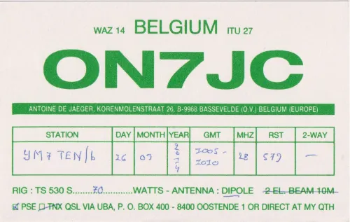 ON7JC SWL-QSL-Karte