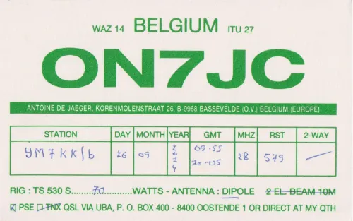 ON7JC SWL-QSL-Karte