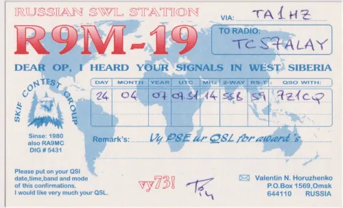 R9M-19 SWL-QSL-Karte