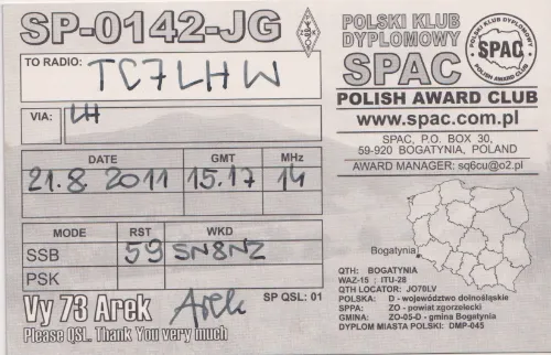 SP-0142-JG SWL-QSL-Karte