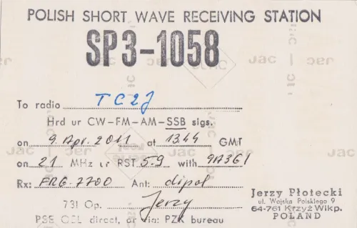 SP3-1058 SWL-QSL-Karte