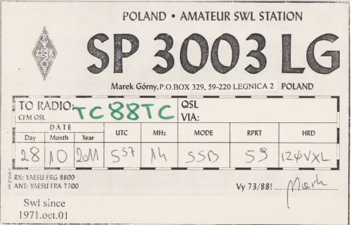 SP3003LG SWL-QSL-Karte