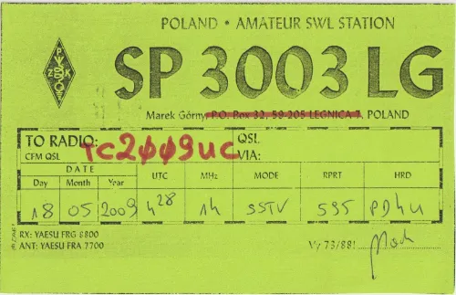 SP3003LG SWL-QSL-Karte