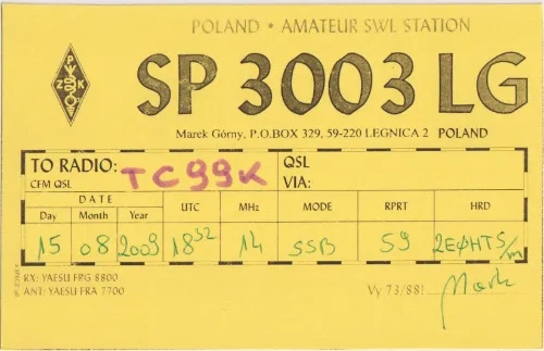 SP3003LG SWL-QSL-Karte