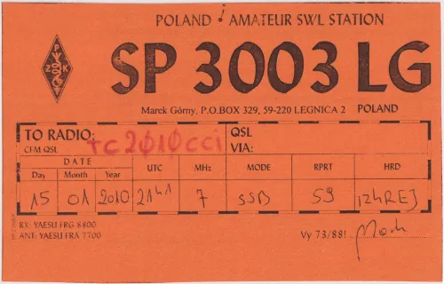 SP3003LG SWL-QSL-Karte