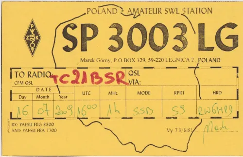 SP3003LG SWL-QSL-Karte