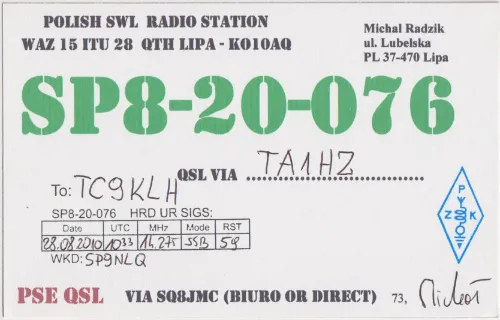 SP8-20-076 SWL-QSL-Karte