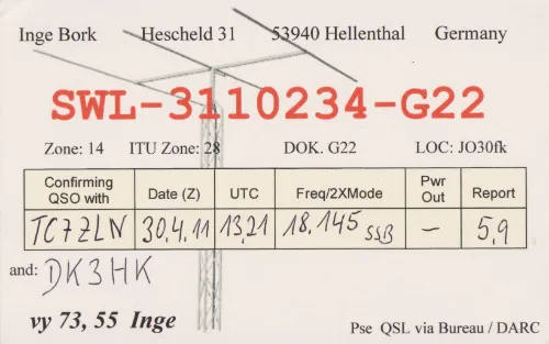 SWL-3110234-G22 SWL-QSL-Karte