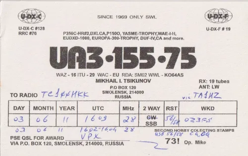 UA3-155-75 SWL-QSL-Karte